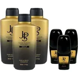 John Player Special Gold Hair & Body Shampoo 3x500 ml & Deo Roll-On 3x50 ml