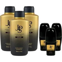 John Player Special Gold Hair & Body Shampoo 3x500 ml & Deo Roll-On 3x50 ml