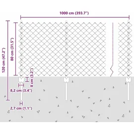 vidaXL Zaun 0,8 x 10 m Silber/Stahl