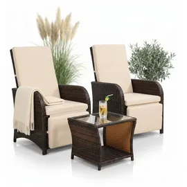 MuCoLa - Gartenset 2 Sessel und Tisch Polyrattan Lounge Garnitur Gartenmöbel Stuhl Sitzgruppe Essgruppe Braun