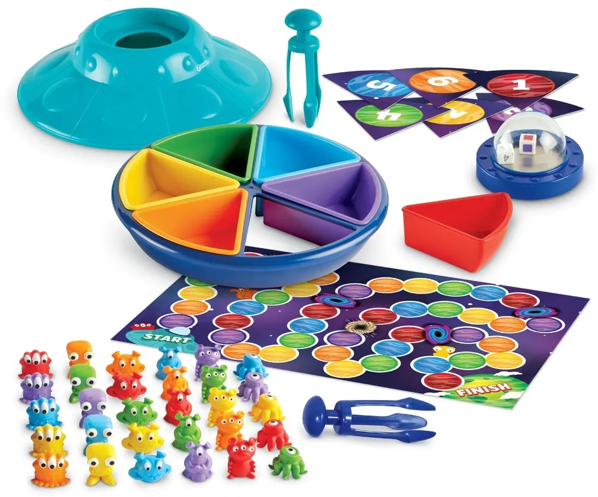 Learning Resources Sortierset Weltraumwesen Lernspielzeug - bunt, Kunststoff, Pinzette, Würfel - 24 Alien-Figuren, 4-7 Jahre