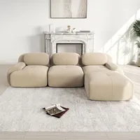 3-Sitzer-Modul-Ecksofa 298 cm in beigem Cord, hochelastischer Komfort, geschwungene Armlehnen, rutschfeste Basis