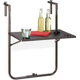 Relaxdays Balkonhängetisch klappbar, 3-Fach höhenverstellbar, Rattan-Optik, wetterfest, Tisch BxT 59,5 x 36 cm, braun
