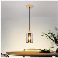 Nettlife Pendelleuchte Holz esstisch Vintage 1/3/4 flammig E27 Esszimmerlampe Industrial, Höhenverstellbar, LED wechselbar, Rauchglas Hängelampe für Küche Esszimmer Flur schwarz Rund
