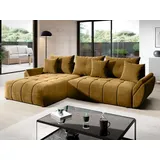 GRAINGOLD Ecksofa L-Form Decor L - Ecksofa mit Schlaffunktion, Bettkasten - Moderne Ecksofa, Wohnzimmer Sofa - Eckcouch Honigfarbe (Monolith 48) - Gelb