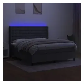 vidaXL Boxspringbett mit Matratze & LED Dunkelgrau 180x200 cm Stoff