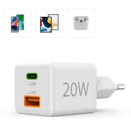 Hama Schnellladegerät, 1x USB-C 1x USB-A Mini-Ladegerät PD, 20 W weiß