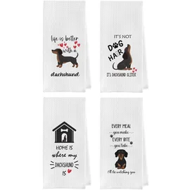 geqtt Gqtt Geschirrtücher mit Dackel-Geschenken – Wiener Hunde-Küchentücher, Dackel-Liebhaber, Geschirrtuch, 4er-Set