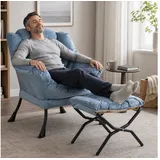 ANYSUN Loungesessel Relaxsessel aus Samt mit Nackenstütze, ergonomisch weich gepolstert (Sessel mit optionalem Fußhocker, Relaxsessel), Kompakter Relaxsessel 75 x 80 x 85 cm, wahlweise mit Fußhocker blau