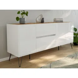 Raumwunder XL Sideboard Kommode Pharo 180cm 2 SoftClose 3 Türen Weiß/Eiche Top