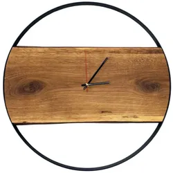 Große Holz-Wanduhr - Eiche / Metallrahmen - Ø 58cm