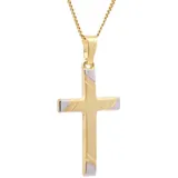 HOPLO Kreuzanhänger Anhänger Kreuz 333 Gold rhodiniert mit vergoldeter Silberkette 55 cm, Made in Germany 55 cm Unisex