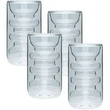 Intirilife 4x Doppelwandiges Thermo Glas - Rillen Style- - 260ml - Mundgeblasen isoliert für Latte Macchiato, als Teeglas oder Kaffeeglas mit Henkel