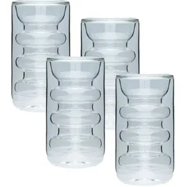 Intirilife 4x Doppelwandiges Thermo Glas - Rillen Style- - 260ml - Mundgeblasen isoliert für Latte Macchiato, als Teeglas oder Kaffeeglas mit Henkel