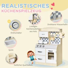 Homcom Kinderküche aus Holz Küchenspielzeug mit Kochgeschirrzubehör