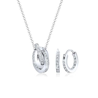 Elli Schmuckset Damen Geo Kreis Knoten Anhänger klassisch mit Kristallen in 925 Sterling Silber