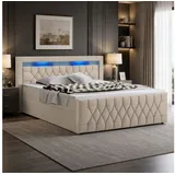 Juskys Boxspringbett Leona Samt 140x200 cm Beige