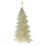 MARELIDA LED Kerze Tannenbaum Weihnachtsbaum Echtwachs 3D Flamme H: 16cm Timer creme