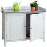 Mendler Gartenschrank mit Arbeitsplatte HWC-L69, Pflanztisch, Outdoor Tanne Holz 86x104x52cm weiß