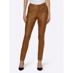 Röhrenhose HEINE, Damen, Gr. 17, Kurzgrößen, braun (cognac), 76% Viskose, 21% Polyamid, 3% Elasthan, Miedereinsatz:15% Elasthan, 85% Polyamid, unifarben, lang, Hosen