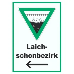Laichschonbezirk Richtungspfeil links Schild A5 (148x210mm)