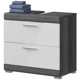 inn.furn Waschbeckenunterschrank 2 Schubladen 60 x 56 x 34 cm Weiß Hochglanz/Grau