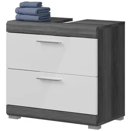 inn.furn Waschbeckenunterschrank 2 Schubladen 60 x 56 x 34 cm Weiß Hochglanz/Grau
