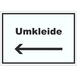 Umkleide Aufkleber mit Text und Richtungspfeil links Ankleide Kabine waagerecht A9 (37x52mm)