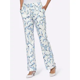 Heine Webhose HEINE, Damen, Gr. 40, Normalgrößen, blau (ecru, eisblau, bedruckt), 98% Baumwolle, 2% Elasthan, bedruckt, geblümt, gemustert, mehrfarbig, lang, Hosen