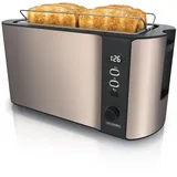 Arendo - Edelstahl Toaster Langschlitz 4 Scheiben - Defrost Funktion - wärmeisolierendes Gehäuse - mit integriertem Brötchenaufsatz - Krümelschublade - Display mit Restzeitanzeige - Bronze Design