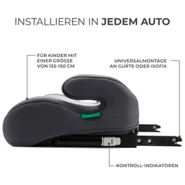 Kinderkraft I-BOOST i-Size - Sitzerhöhung 135-150 cm - R129 Norm - ISOFIX - Ergonomisch - Weicher Schaumstoff - Abnehmbarer Bezug - Grau