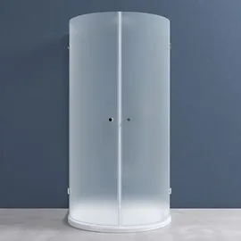 doporro Halbkreisdusche Duschkabine 90x90x190cm Glasdusche inkl. 4cm flacher Duschtasse in Weiß und Ablaufgarnitur ESG-Sicherheitsglas satiniert inkl.