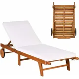 Costway Sonnenliege Verstellbare Rückenlehne Mit Rollen Und Kissen, Gartenliege Holz,strandliege 160kg Für Garten, Rasen Und Terrasse