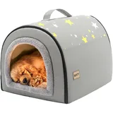 Jiupety Hundehütte Indoor, 2-in-1 Hundehaus für Drinnen, Größe L Hundehöhle Mittelgroße Hunde, Warme Höhle Schlafnest, Grau