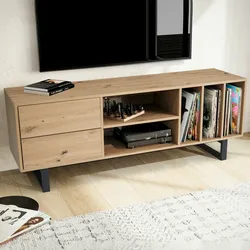 KADIMA DESIGN Lowboard Eiche-Dekor 150x55x40 cm TV-Kommode Modern, Design TV-Schrank Hoch, Fernsehtisch Fernsehschrank mit Schubladen & Regal, Fernsehkommode
