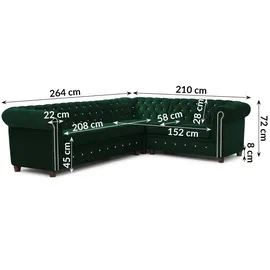 S-Style Chesterfield Cleo Blink ¦ grün ¦ Maße (cm): B: 264 H: 72