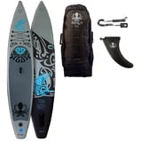 Runga-Boards Inflatable SUP-Board Runga TOA-RACE AIR GREY 12.6 Stand Up Paddling SUP iSUP, (Set 1, mit gepolsterten Trolley-Rucksack, Center-Finne und Coiled-Leash) Set 1