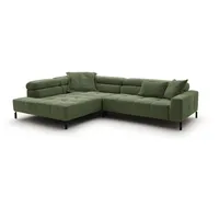 KAWOLA Sofa OHIO Ecksofa Feincord olivgrün Recamiere links - Grün