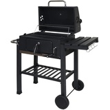 Mendler Grillwagen HWC-K93, Holzkohlegrill Standgrill Barbecue BBQ Gartengrill mit Deckel Ablagen, Stahl, 110x100x51cm schwarz