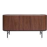 miliboo Design-Sideboard dunkles Walnussfurnier und schwarzes Metall 3 Türen B160 cm SKYE
