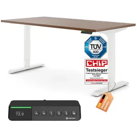 Ergotopia Desktopia Pro X Elektrisch höhenverstellbarer Schreibtisch, Ergonomischer Stehtisch für Büro oder Home Office (Nussbaum, Gestell Weiß, 120 x 80 cm)