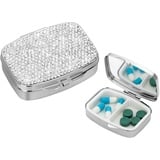 Soleebee Diamant Edelstahl Pillendose mit 2 Fächern, Mini Pillenhalter Bling Kleine Tablettendose mit Spiegel Tragbare Pillenbox Tabletten Organizer für Outdoor Sport Camping Wandern Reisen (Weiß)