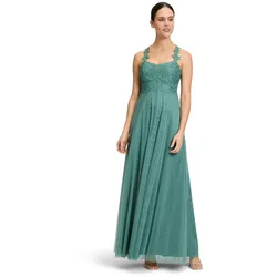 Abendkleid VERA MONT "Vera Mont Abiballkleid mit Spitze", Damen, Gr. 36, Normalgrößen, grün (bright eucalyptus), Obermaterial: 100% Polyester. Futter: 100% Polyester., festlich, ausgestellt lang, herzförmiger Ausschnitt, ohne Ärmel, Kleider, Rückenfrei