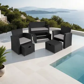 Tectake Modena Rattan Sitzgruppe 5-tlg. schwarz/grau inkl. Schutzhülle