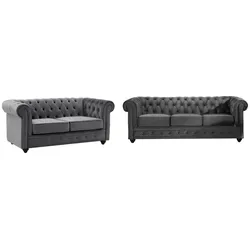 Sofa 3-Sitzer & 2-Sitzer - Samt - Anthrazit - CHESTERFIELD