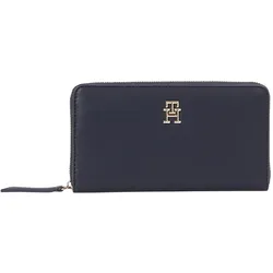 Geldbörse TOMMY HILFIGER "TH LOGOTAPE LRG ZA", blau (dunkelblau), Lederimitat, elegant,klassisch, Kleinlederwaren, Damen Portemonnaie, Geldbeutel in rechteckigem Format