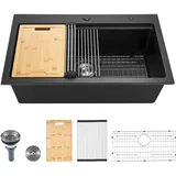 Vevor Küchenspüle Granitspülen (84 x 56 x 25 cm) zur Aufputzmontage, Einbauspüle im Landhausstil mit Zubehörteilen, Haushaltsspülbecken für Wohnmobile, Vorbereitungsküchen, Bars, schwarz
