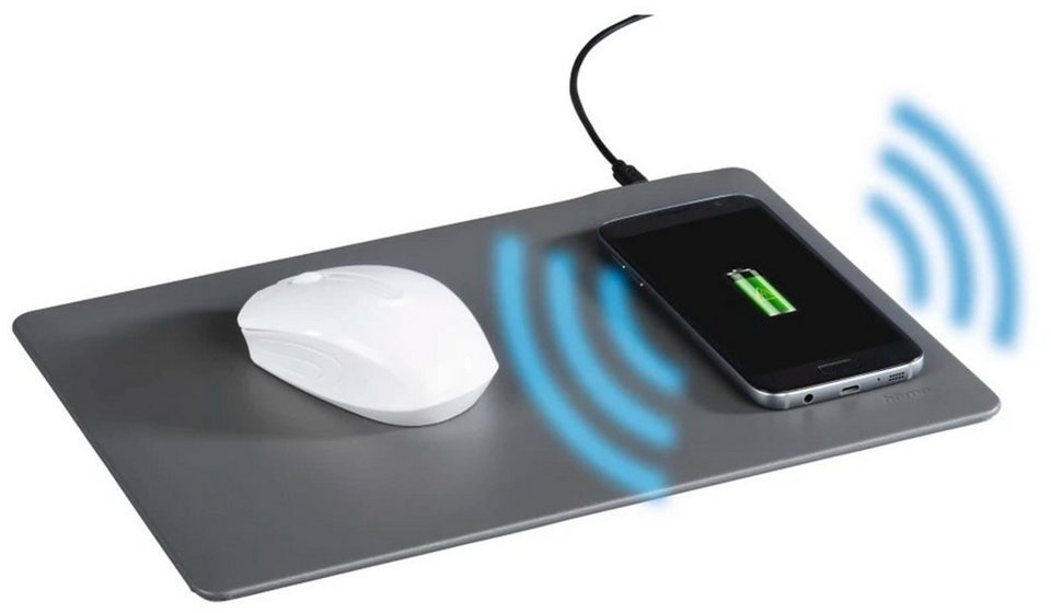 Hama Mauspad mit kabelloser Qi Ladefunktion für Smartphones & iPhone, Stromversorgung über USB, für Gaming & Office grau