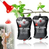 Yuragim 2 Stück Campingdusche Solardusche Tasche, 20L Solardusche Camping, Tragbare Solar Duschsack Heizung Mobile Camping Dusche Tasche für Outdoor Camping Wandern mit Duschkopf, Schlauch und Seil