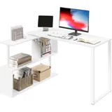 Woltu Schreibtisch Eckschreibtisch Computertisch Bürotisch Arbeitstisch mit Ablagen MDF Weiß - WOLTU